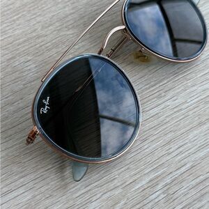 Ray-Ban Round Metal Sunglasses -  Dark Blue Lenses, Rose Gold Frame